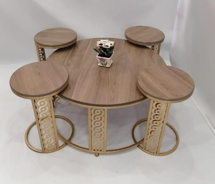 New Classical 90cm x 90cm x 46cm Style 1 Round Table With Four Small Round Chairs - Brown - Zoom Image