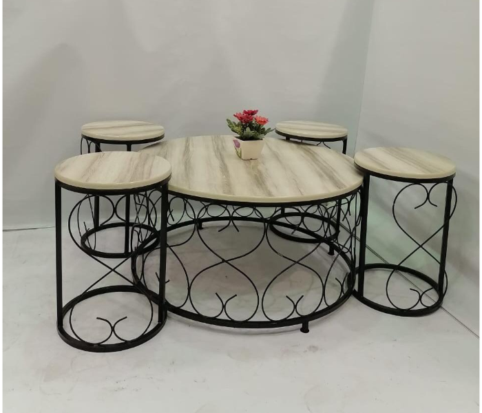 New Classical 5 Pieces Table Set with 4 Small Round Tables - Black - Zoom Image