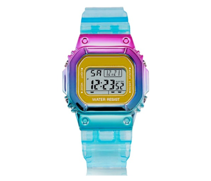 Multifunction Waterproof Watches Gradient Rectangle Unisex - Cyan - Zoom Image