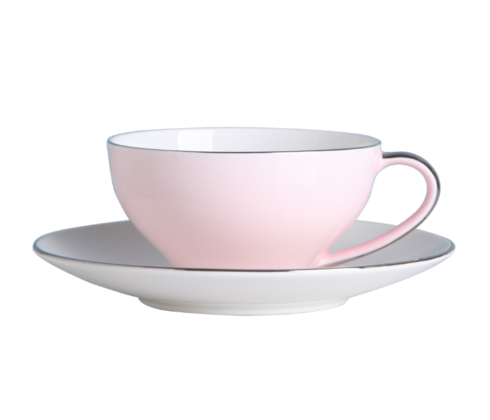 Shuer XY40114 150ml Thin Ceramic Coffee Cup and Saucer - Pink - Zoom Image