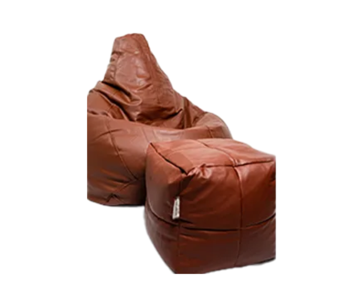 Watiaa Classic Design Tripple Stitched Jumbo Bean Bag with Pouffe- Tan Brown - Zoom Image