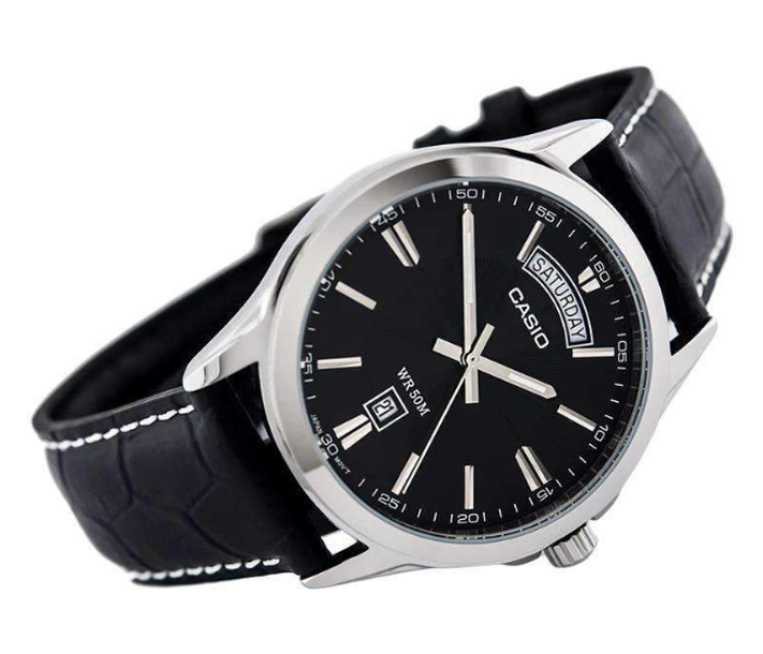 Casio MTP1370L-1A Mens Classic Stainless Steel Leather Wristwatch - Black - Zoom Image 2