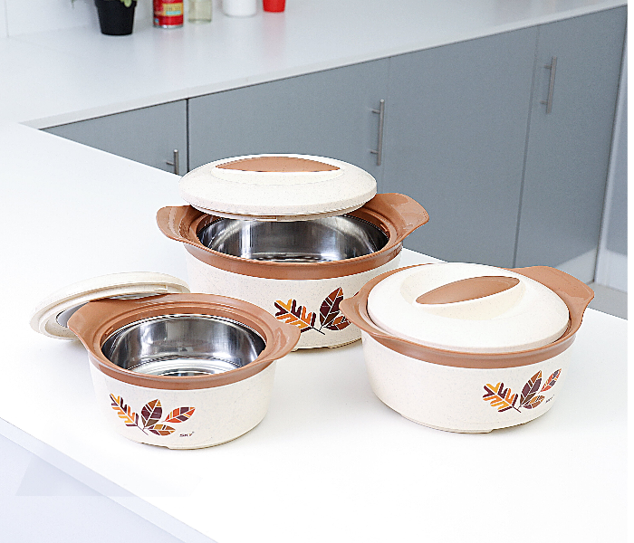 Royalford RF9711 3pcs Sofia Insulated Hot Pot - White and Brown - Zoom Image