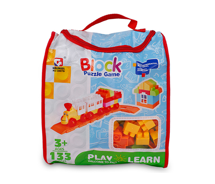 Goldkids HJ-3807D 133 Pieces Non-Woven Yarn Green Tote Bag with Building Blocks - Zoom Image