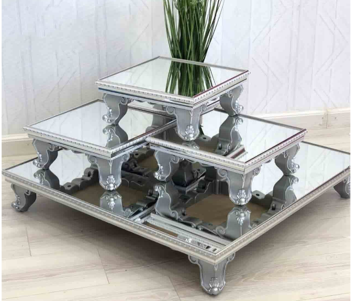 Classic Arabic Style 5 Pieces Square Table Set - Silver - Zoom Image