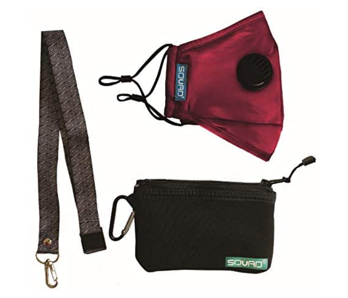 SQUAD Adults 4 Layers Washable And Reusable Face Mask With Lanyard And Pouch - Burgundy - Zoom Image