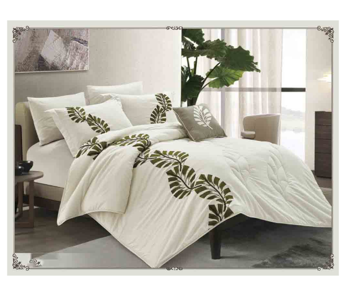 Two Sided Set of 6 Piece King Size Double Bed Style 1 Comforter Set - White and Green - Zoom Image