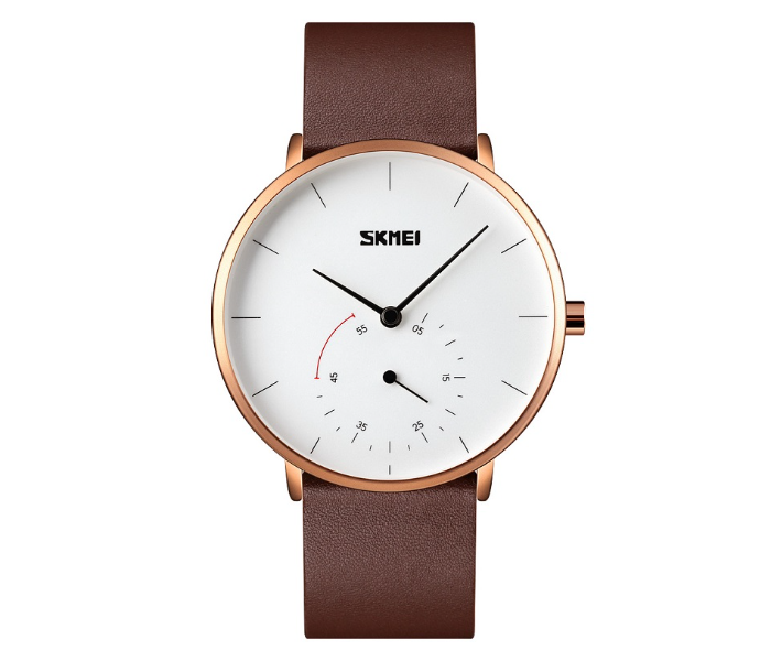 Skmei 9213 Leather Classic Men Watch – Rose Gold  - Zoom Image