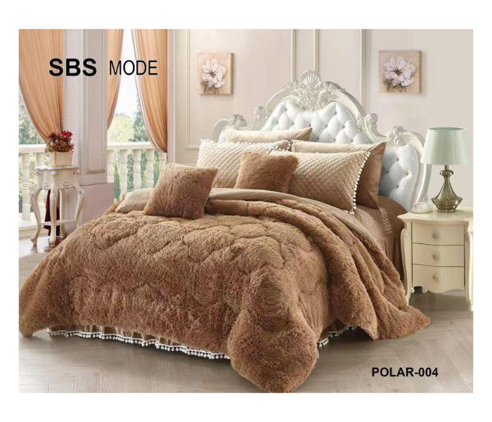 Set of 6 Piece Comforter Set with Large Stitched Filling for Double Bed - Brown - Zoom Image