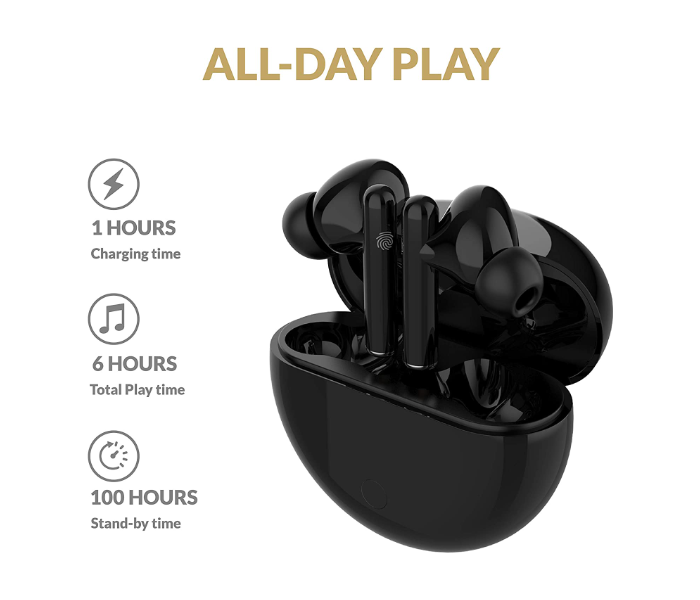 Trands TWS23 True Wireless Noise Cancelling Earbuds with Type-C Portable Charging Case - Black - Zoom Image 3