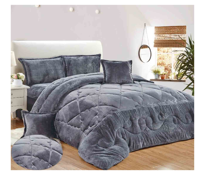 Set of 4 Piece King Size Single Bed Velvet Comforter Set - Grey - Zoom Image