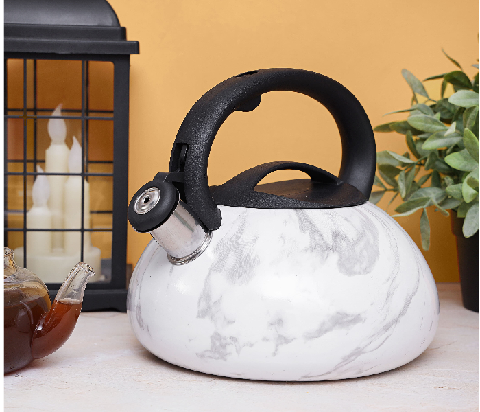 Royalford RF9668 3 Litre Stainless Steel Marble Design Whistling Kettle - White - Zoom Image