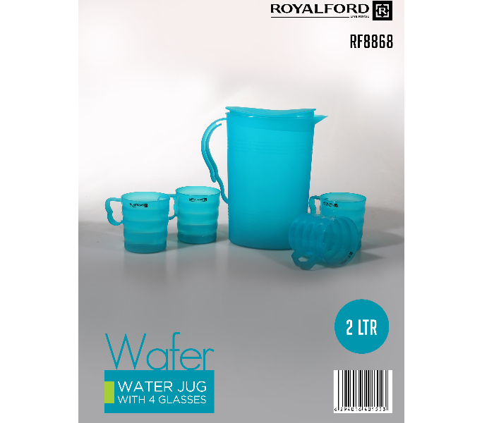 Royalford RF8868 2 Litre Wafer Water Jug with 4 Glasses - Blue - Zoom Image 2