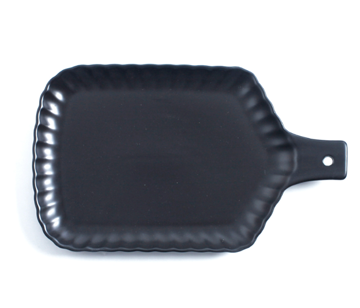 Sharpdo LJX10038 13 inch Chrysanthemum Ceramics Rectangle Plate with Handle - Black - Zoom Image