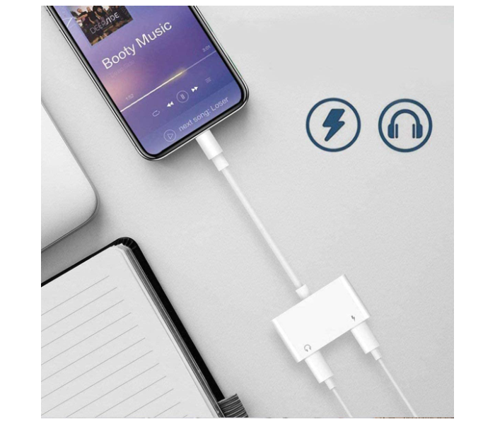 Iends IE-AD788 Lightning to 3.5mm Headphone Jack Adapter and Charging Adapter for all IOS Devices - White - Zoom Image 3