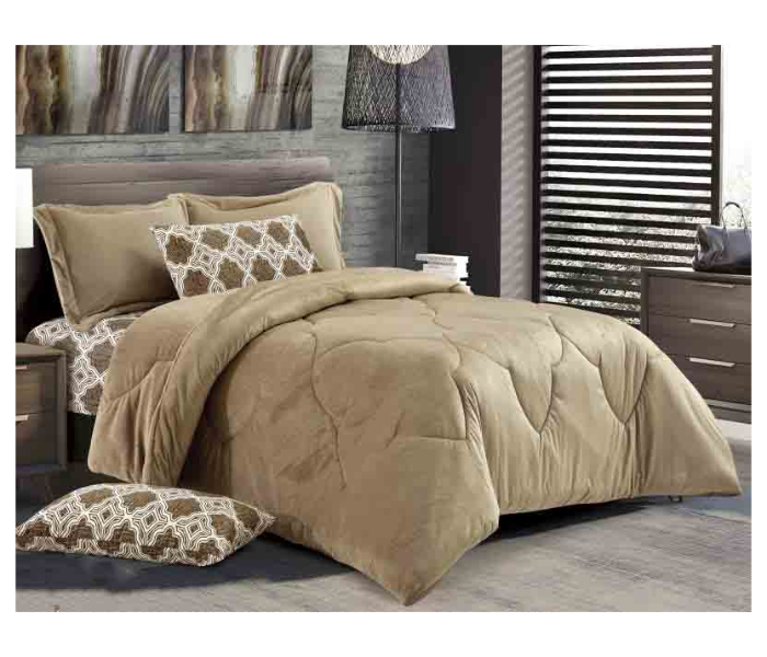 Classic Set of 4 Piece Velvet King Size Comforter Set for Single Bed - Light Brown - Zoom Image