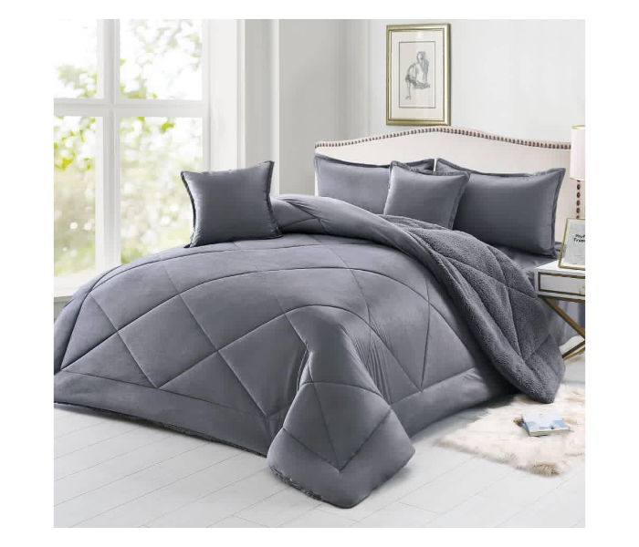 Set of 4 Piece King Size Single Bed Velvet Comforter Set - Grey Melange - Zoom Image