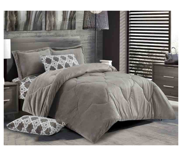 Classic Set of 4 Piece Velvet King Size Comforter Set for Single Bed - Grey - Zoom Image