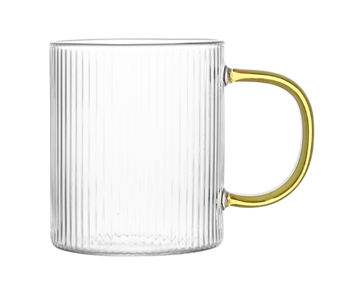 Shuer GY30015 320ml Yellow Handle Glass Stripe Straight Body Cup - Clear - Zoom Image