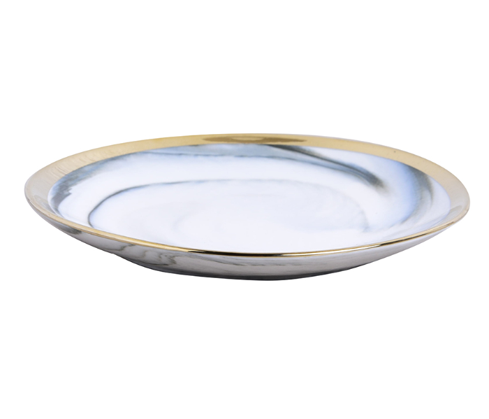 Generic WKT10006 8 inch Marble Gilded Shallow Plate - White - Zoom Image