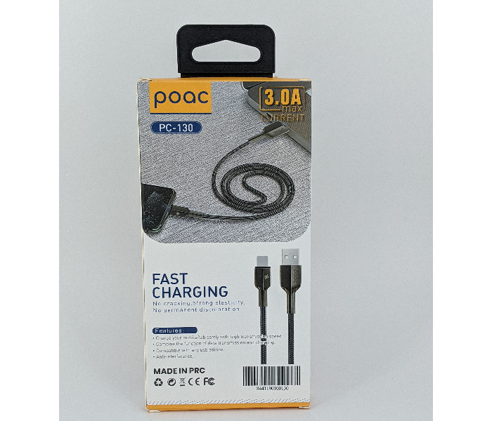 Poac PC-130 3A Ceramic Finish Type-C Data Cable for Samsung -Black - Zoom Image 2