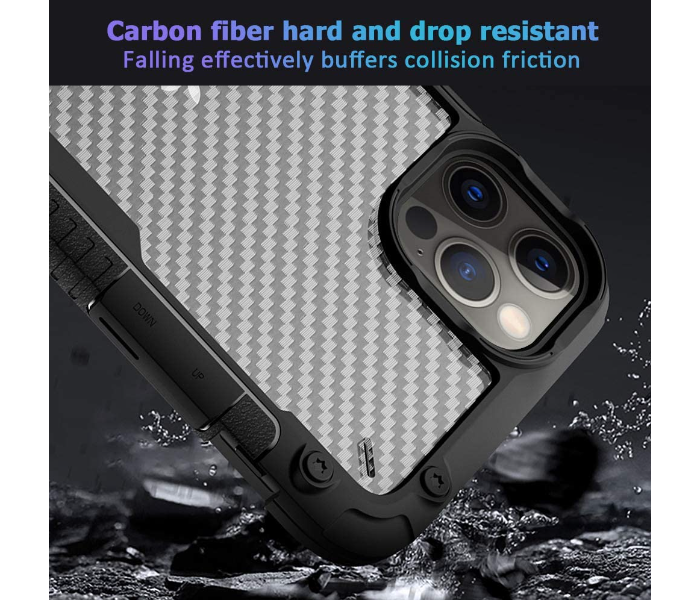 Morepro MP-1245 New Carbon Fiber Design Case for iPhone 12 Pro Max with Hand Wrist Rope - Black - Zoom Image 3