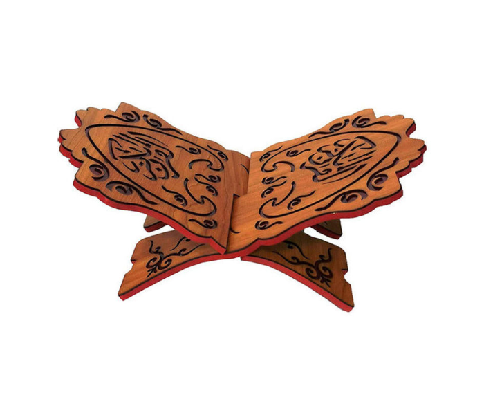 Antique Design Wooden Floral Carved Holy Book Stand - Brown - Zoom Image 1