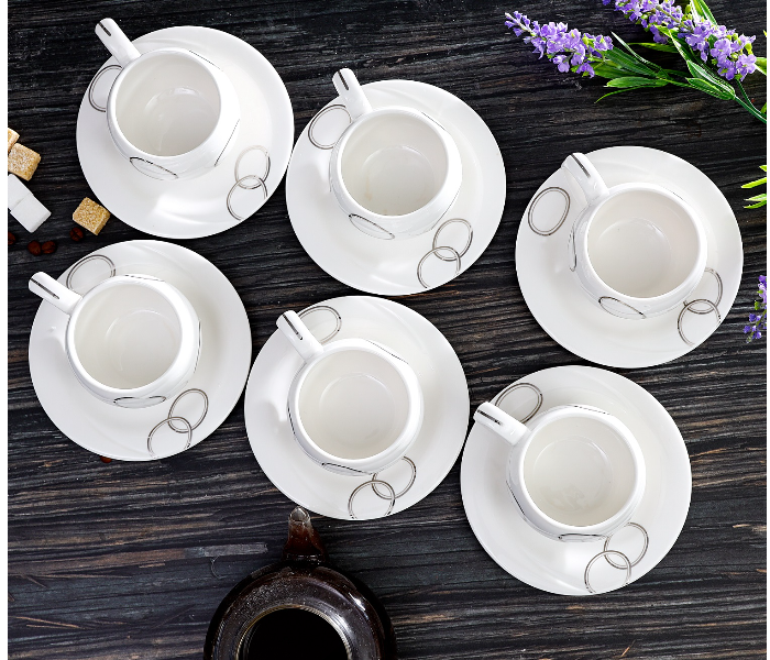 Royalford RF4310 Bone China Porcelain Cup and Saucer Set - 12 Pieces - Zoom Image 2