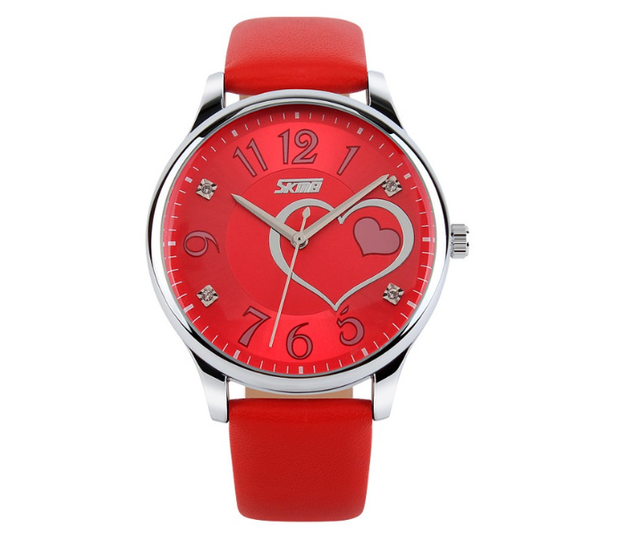 Skmei 9085 Leather Ladys Watch -Red - Zoom Image