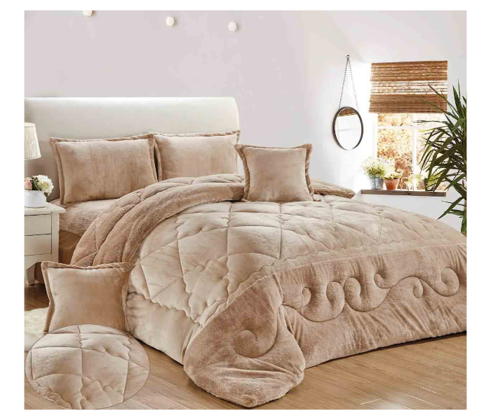 Set of 4 Piece King Size Single Bed Velvet Comforter Set - Beige - Zoom Image