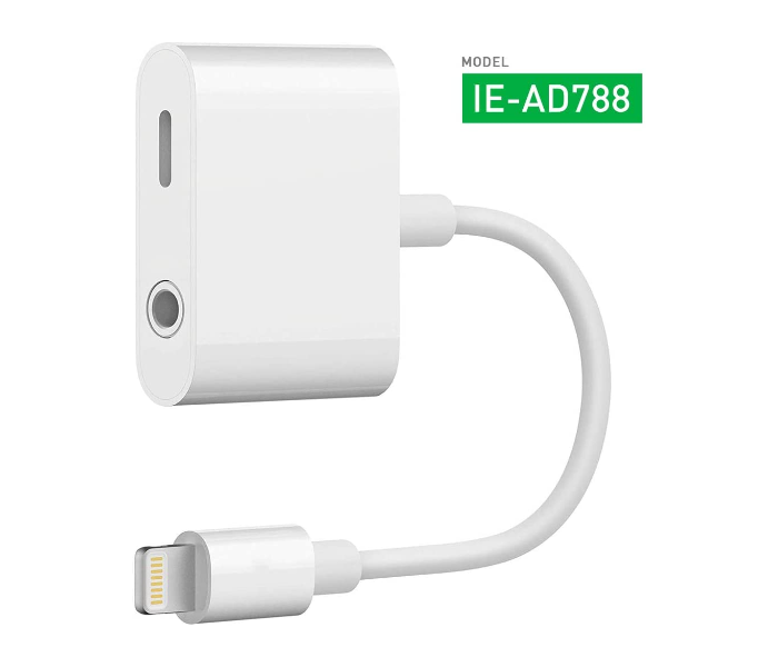 Iends IE-AD788 Lightning to 3.5mm Headphone Jack Adapter and Charging Adapter for all IOS Devices - White - Zoom Image 2