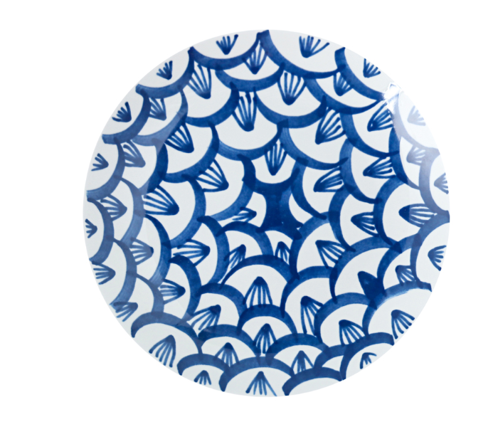 Shuer XY10219 8 inch Ceramic Hand Painted Round Plate - White and Blue - Zoom Image