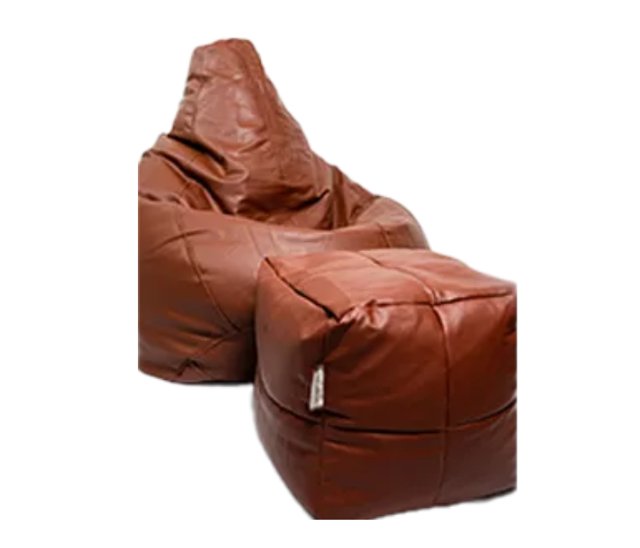 Watiaa Classic Design Tripple Stitched XXXL Bean Bag with Pouffe - Tan Brown - Zoom Image