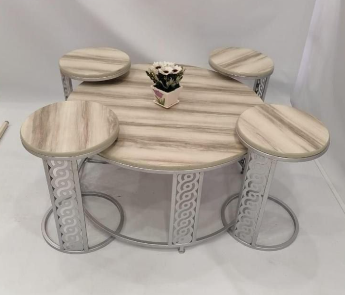 New Classical 90cm x 90cm x 46cm Style 2 Round Table With Four Small Round Chairs - Beige - Zoom Image