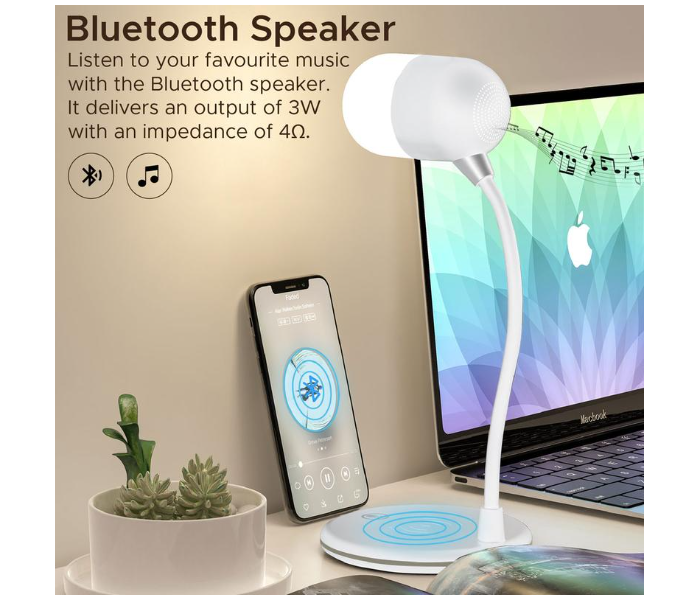 Promate LumiQi Sight Sensitive LED Table Lamp with Wireless Speaker and Wireless Charger - White - Zoom Image 3