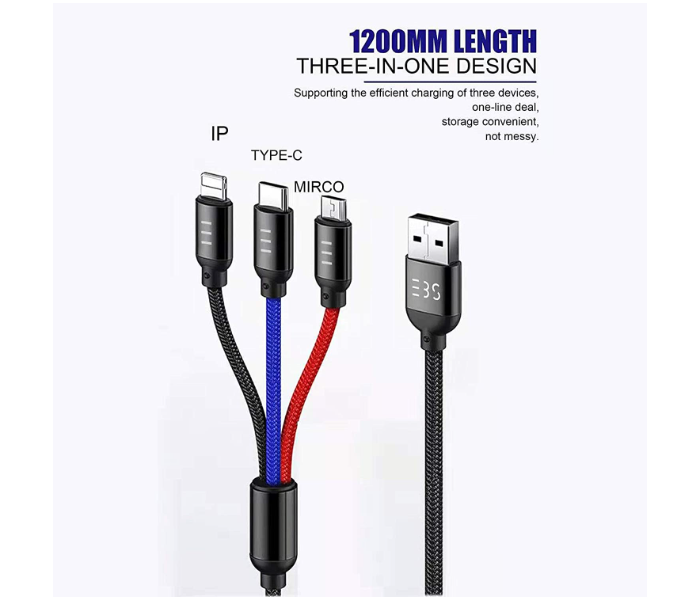 Trands TR-CA8816 1.2 Meter Universal 3 in 1 USB Charge and Sync Nylon Braided Cable - Black - Zoom Image 3