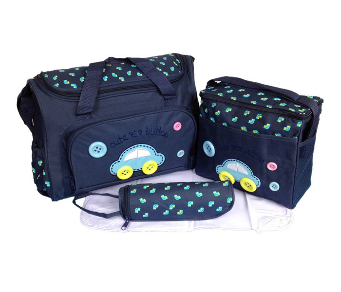 Kidle 8006 Car Pattern Four-Piece Large Capacity Diaper Bag - Navy Blue - Zoom Image 1