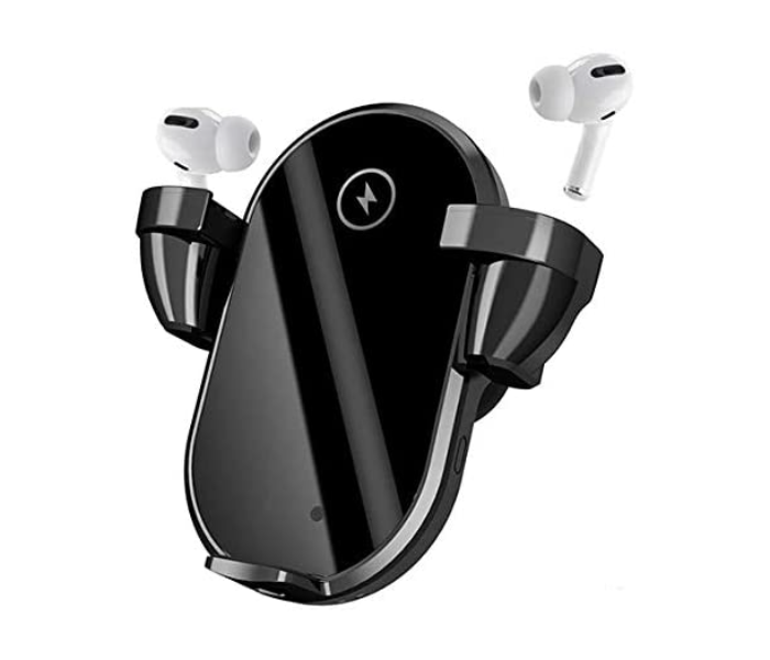 Morepro WC-1104 2-in-1 Earbuds Headset and Mobile Qi Inductive Car Wireless Charger Stand Holder - Black - Zoom Image 1