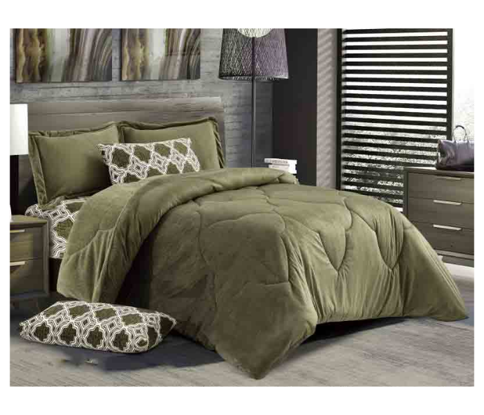 Classic Set of 6 Piece Velvet King Size Comforter Set for Double Bed - Green - Zoom Image