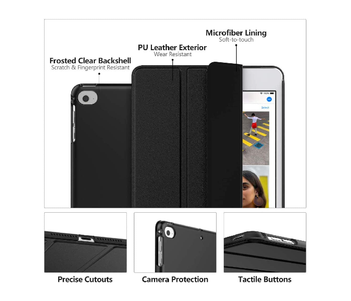 Trands TR-IPC921 7.9 Inch Ultra Slim Case Trifold Stand Cover for iPad Mini - Black - Zoom Image 3