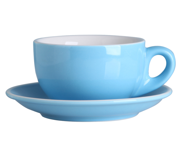 Shuer XY40097 280ml Color Glaze White Edge Ceramic Coffee Cup and Saucer - Sky Blue - Zoom Image