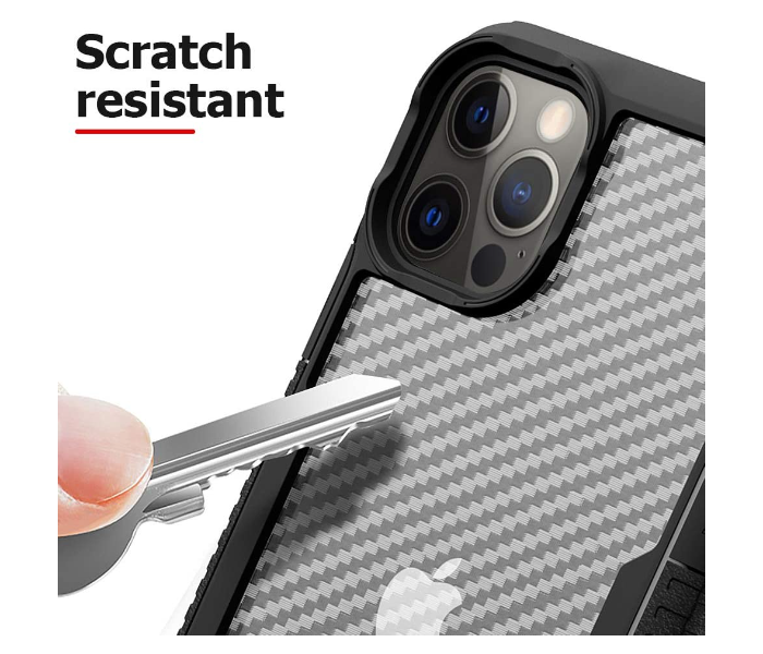 Morepro MP-1243 New Carbon Fiber Design Case for iPhone 12 with Hand Wrist Rope - Black - Zoom Image 3