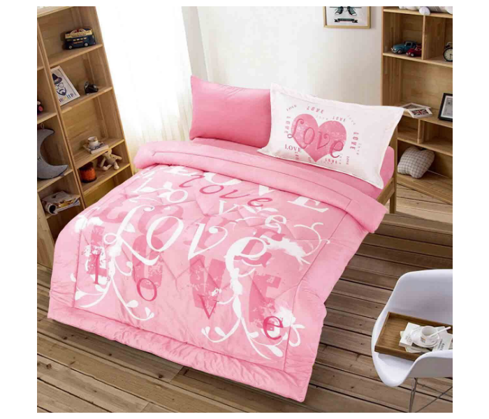 Set of 4 Piece New Printed Comforter Set for Single Bed - Pink and White - Zoom Image