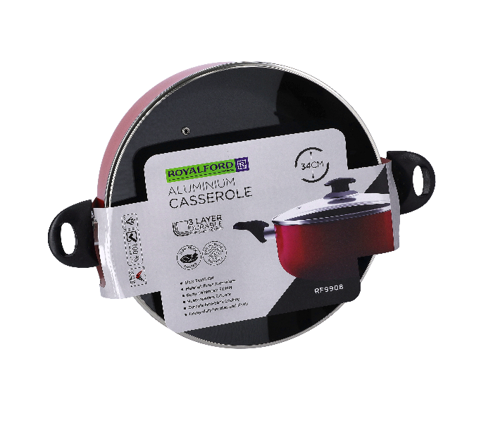 Royalford RF9908 34cm Casserole with Lid - Red - Zoom Image 3