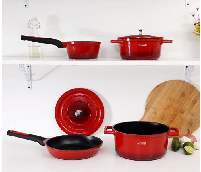 Royalford RF9845 Set of 6 Piece Cast Aluminium Cookware Set - Red - Zoom Image 1