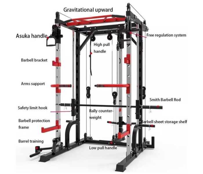 Amaraami AHGS 011 All in Together Smith Rack Multifunctional Fitness Chair Olympic Bar and 50Kg Weights - Home Gym Set - Zoom Image 2