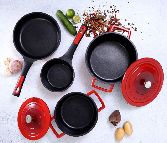 Royalford RF9845 Set of 6 Piece Cast Aluminium Cookware Set - Red - Zoom Image 3