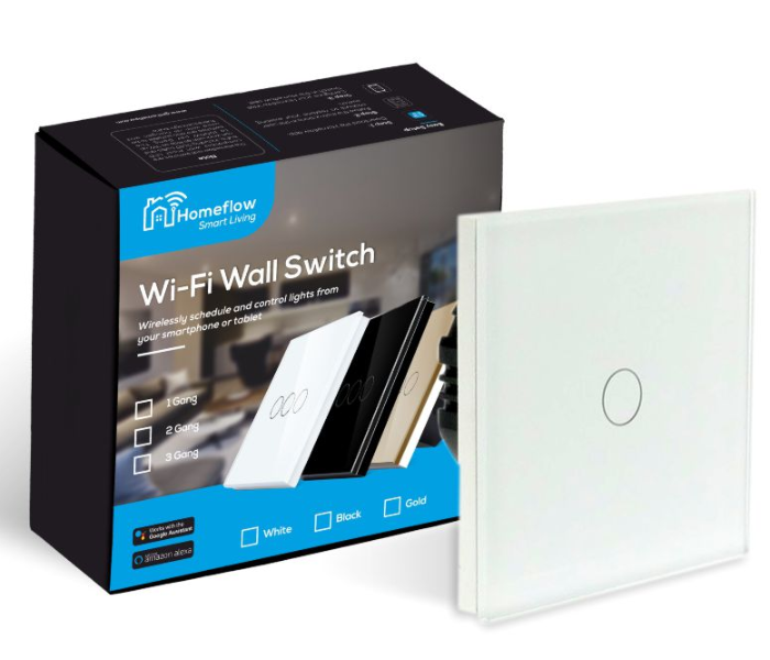 Homeflow Wi-Fi Switch Glass Panel 1 Gang - White - Zoom Image 1