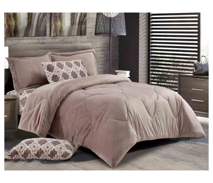 Classic Set of 6 Piece Velvet King Size Comforter Set for Double Bed - Light Pink - Zoom Image