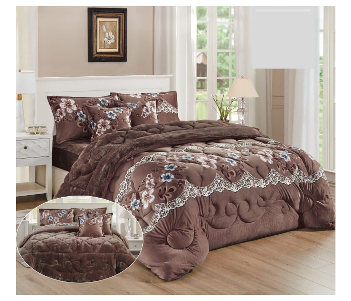 Classic Set Of 6 Piece King Size Comforter Set for Double Bed - Brown - Zoom Image